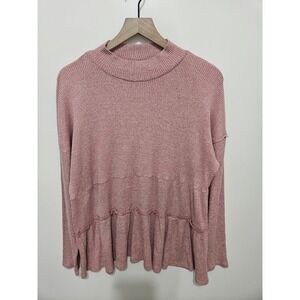 Maurices Mauve Pink Ribbed Mock Neck Tiered Babydoll Long Sleeve Top XL